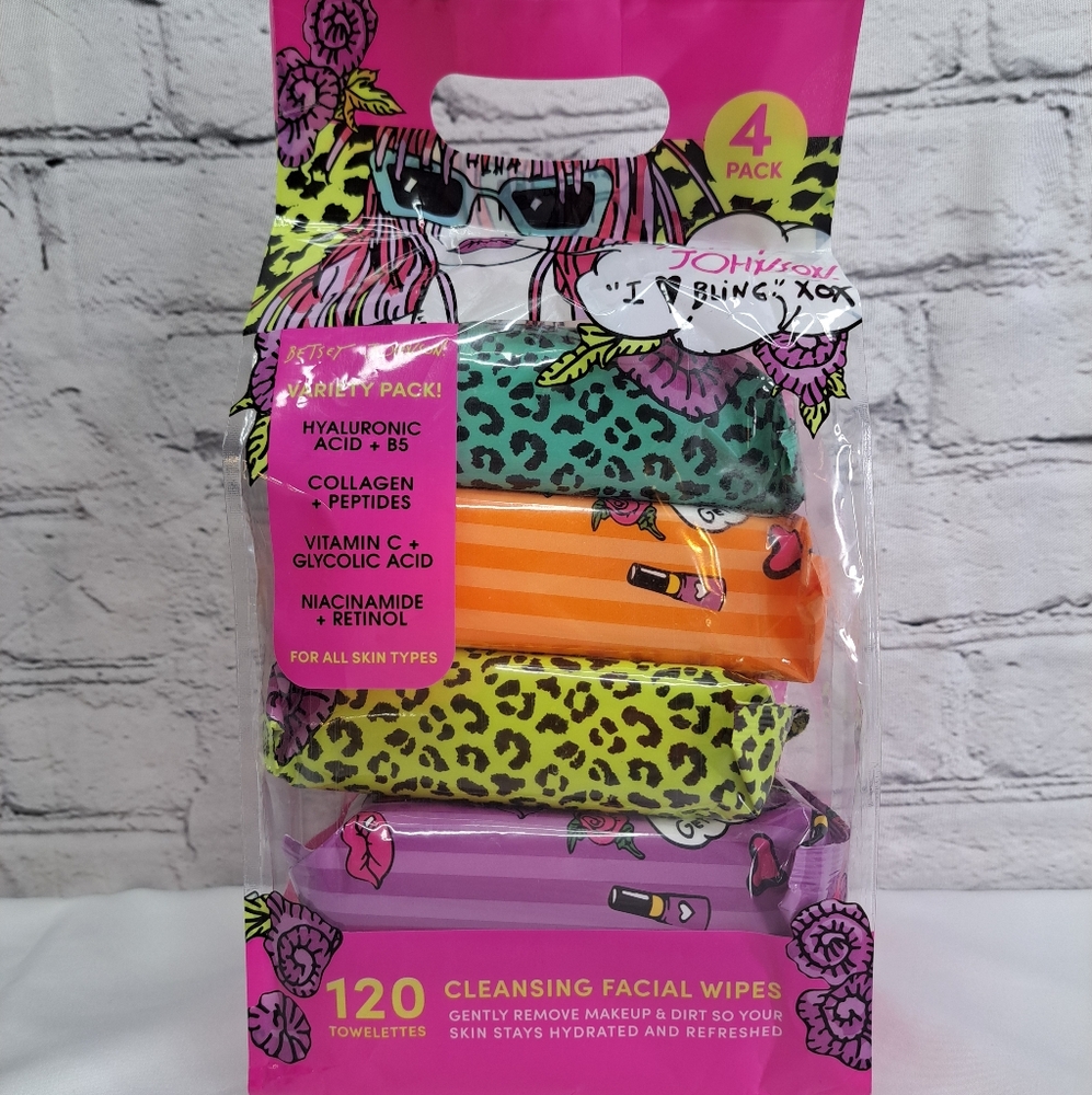 BETSEY JOHNSON COLLAGEN-INFUSED CLEANSING SKINCARE  FACIAL WIPES VARIETY PACK